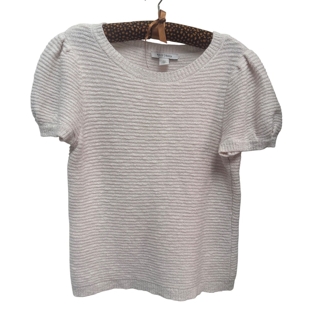 White House Black Market Light Pink Textured Puff Sleeve Knit Sweater Top Large